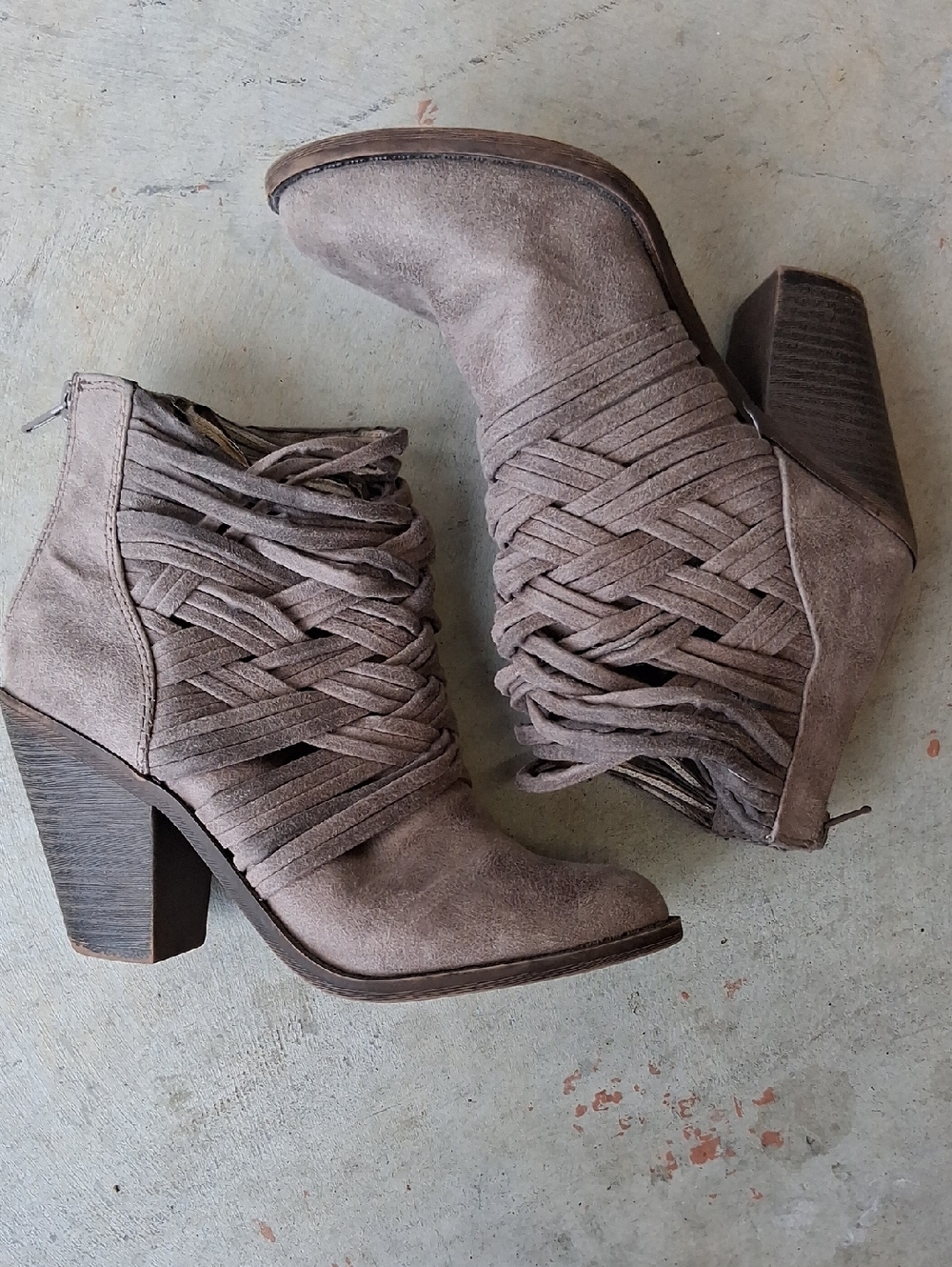 Woven Suede Ankle Booties in Taupe